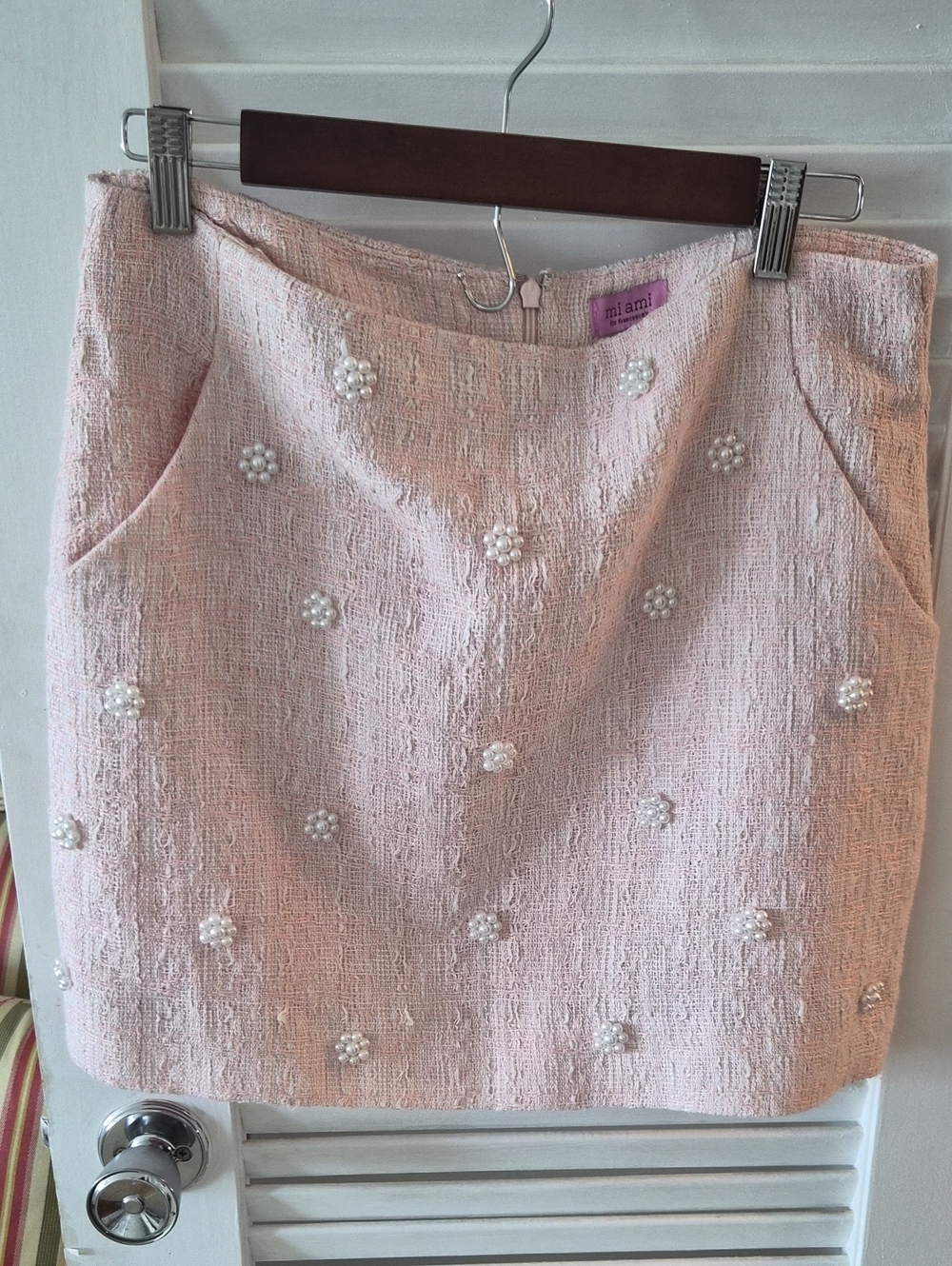 miami Pink Pearl-Embellished Mini Skirt